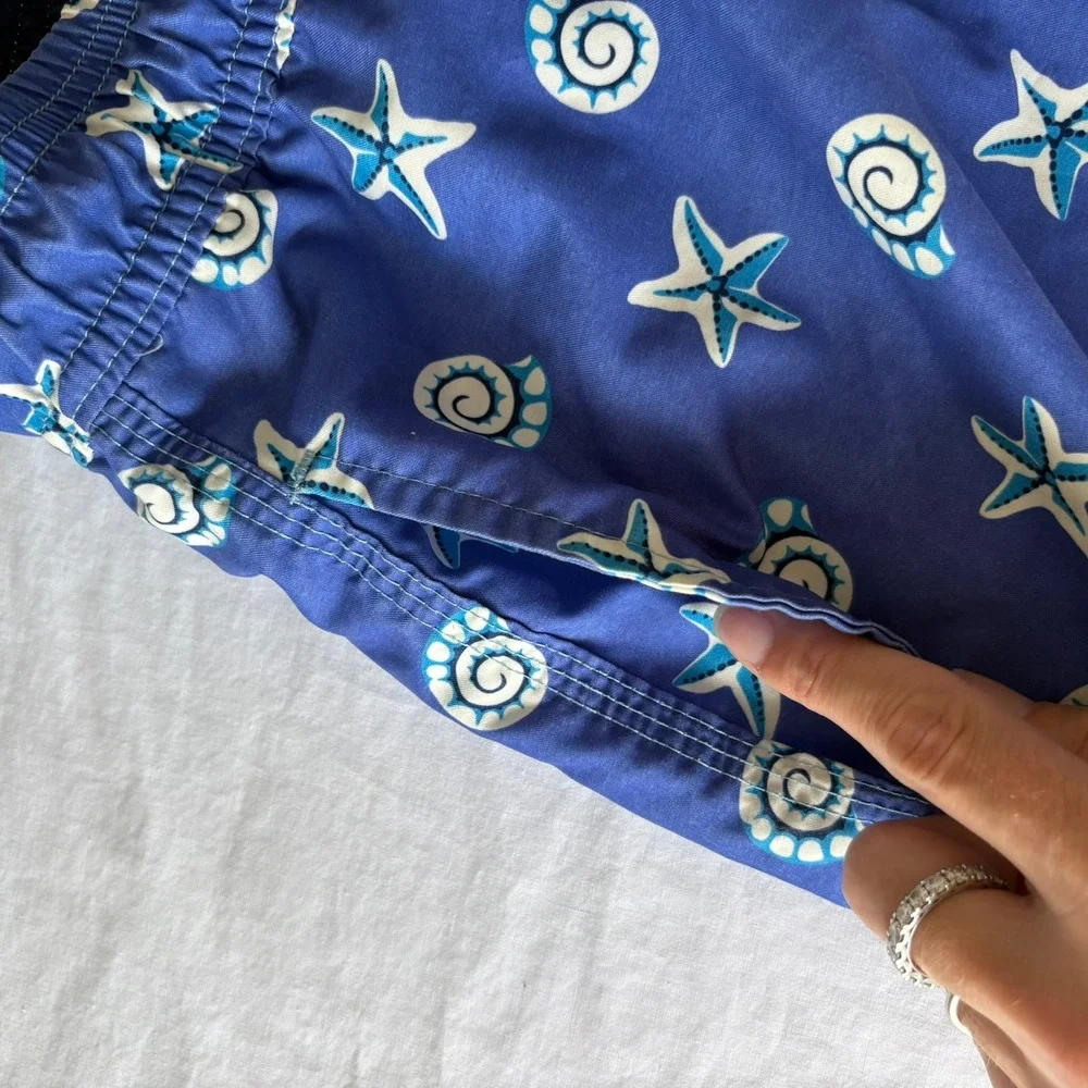 Michaels Swim Trunks Mens Large Blue Starfish Seashell Nautical Board Shorts USA